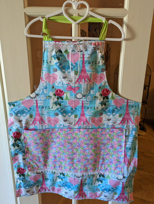 Paris/St. Patty's Day Double-Sided Springtime in  Hostess Apron