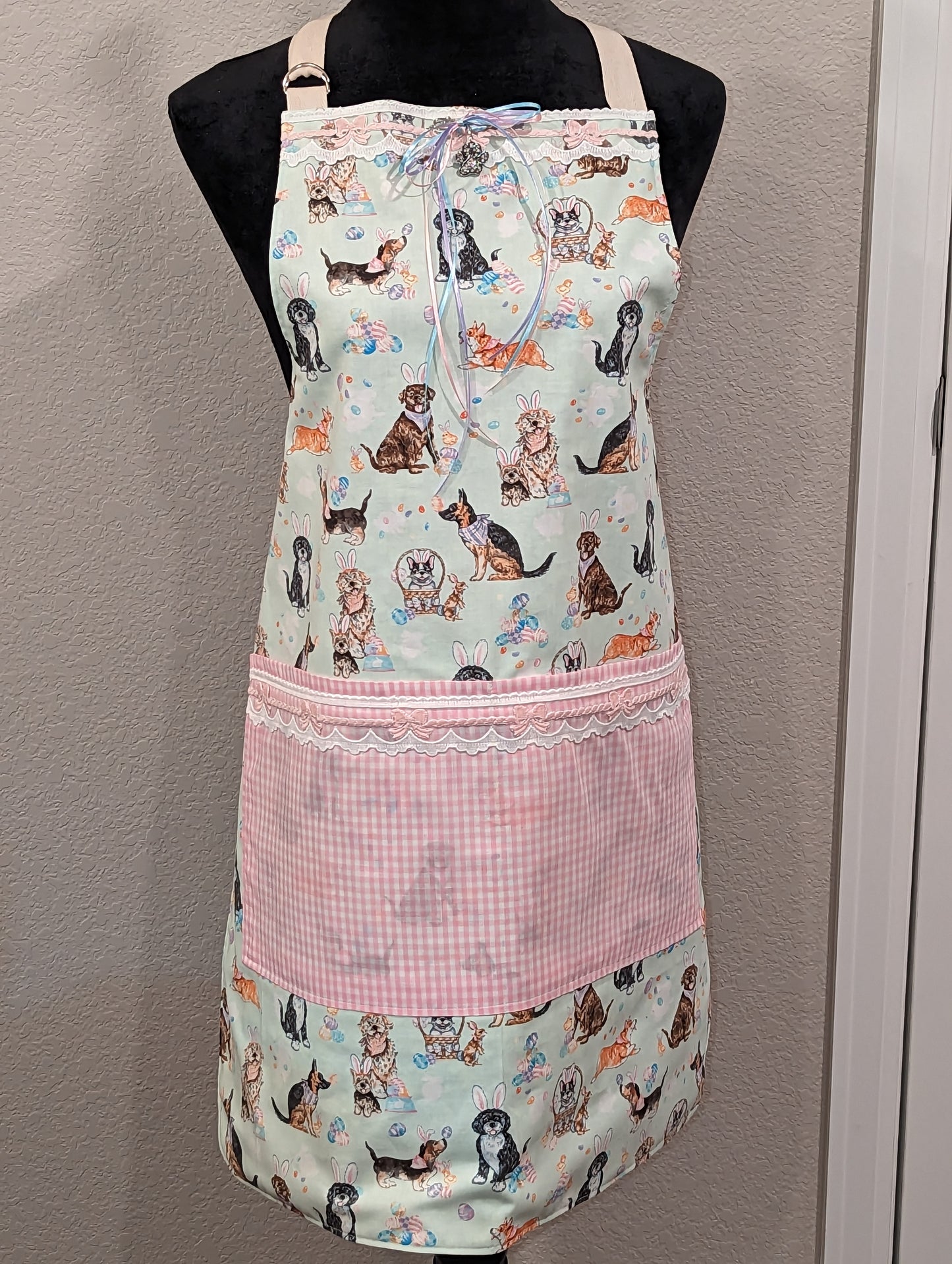 St. Patrick's/Easter Custom  Double-Sided Hostess Apron-Ribbons & Bows