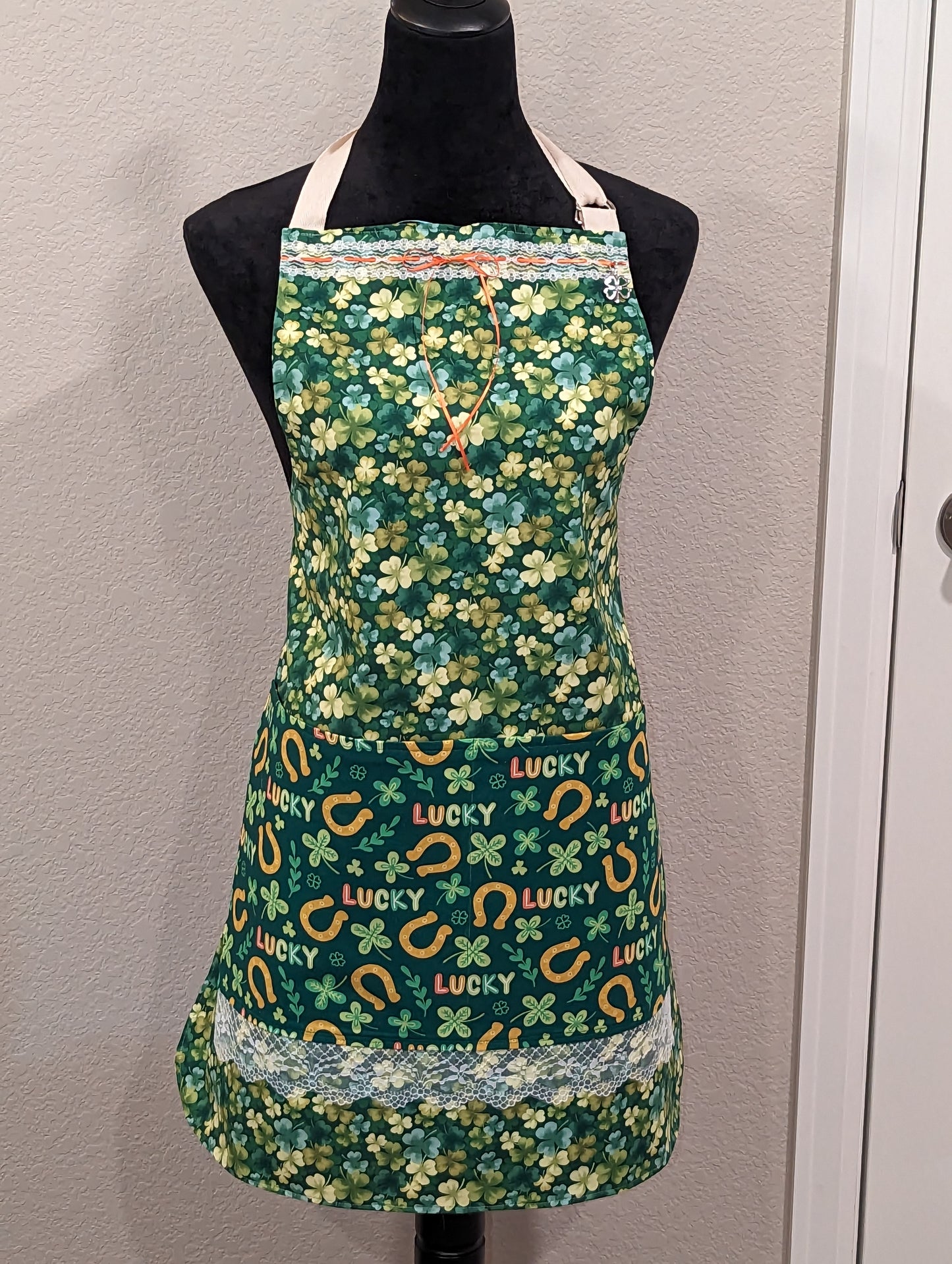 St. Patrick's/Easter Custom  Double-Sided Hostess Apron-Ribbons & Bows